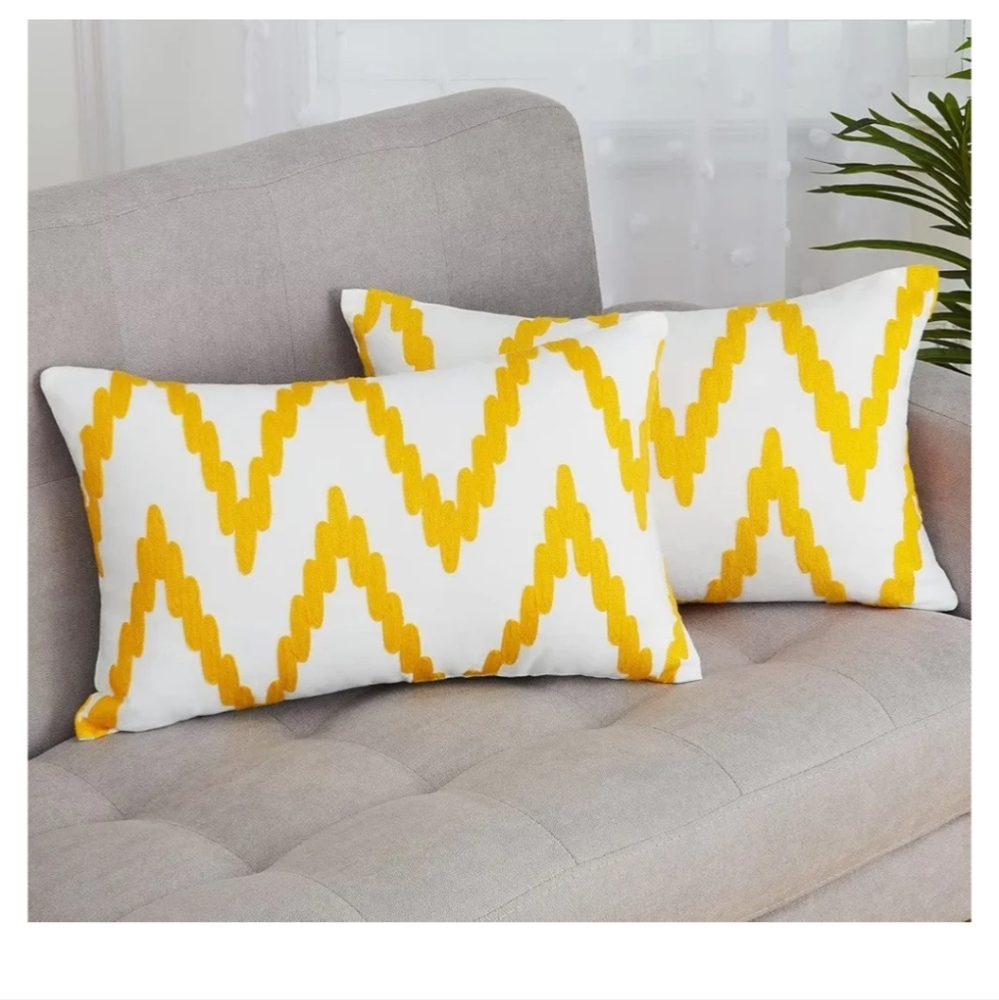 New! Set of 2 yellow white wavy stripe decorative pillow covers